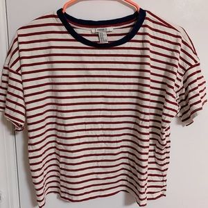 Red and White Striped Forever 21 Cropped T-Shirt